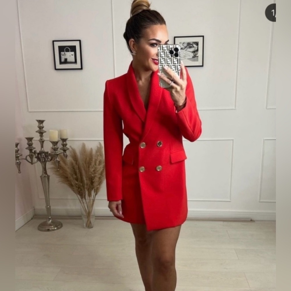 Zara Red Double-Breasted Blazer Dress